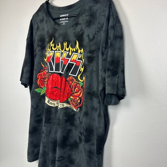 Kiss Adult Detroit Rock City 76' Flames Lips Grey Tie-Dye Crewneck T-Shirt 3XL - Picture 4 of 8